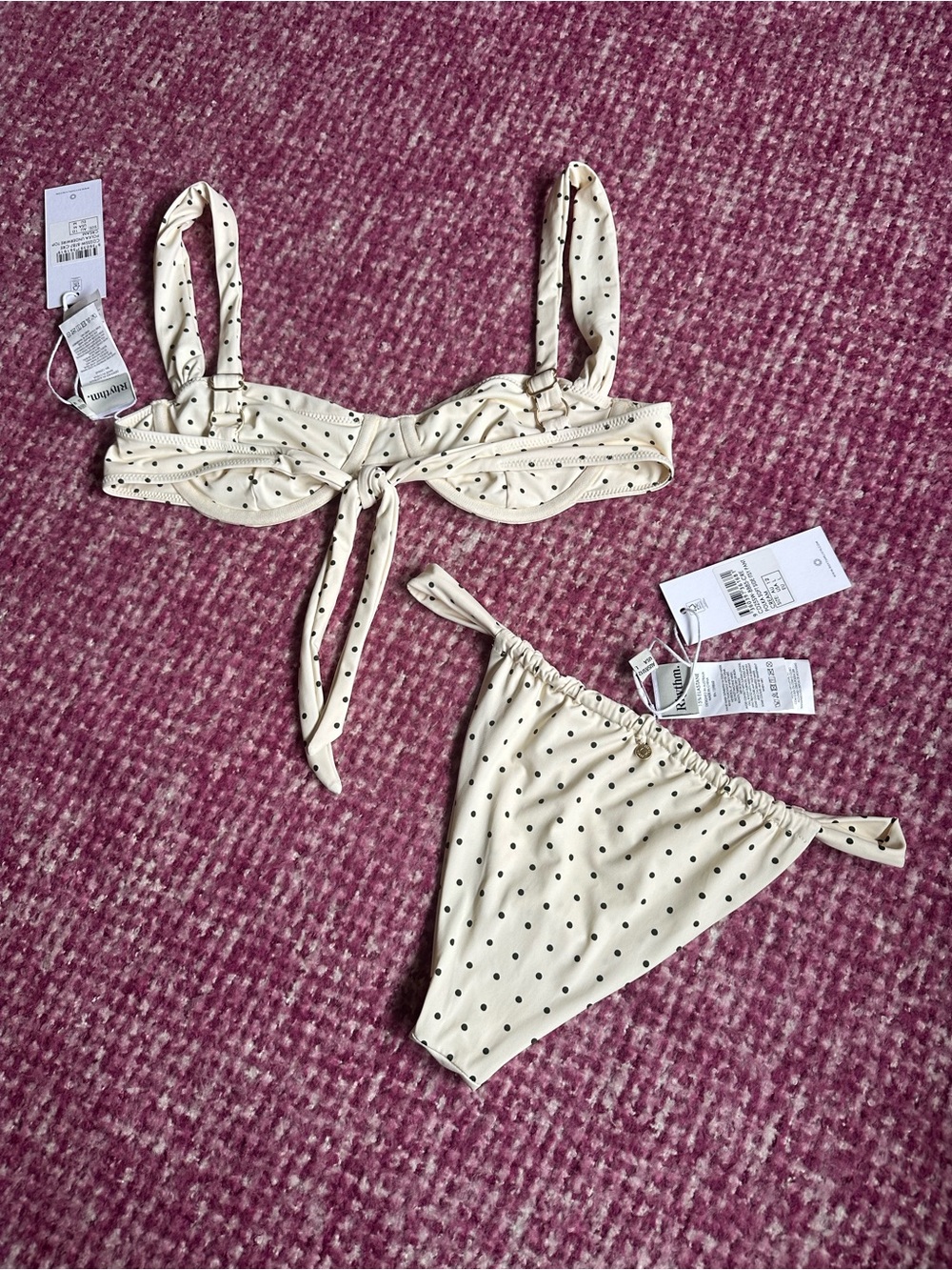 Rhythm cream w/ black polkadots bikini NWT - Picture 2 of 7